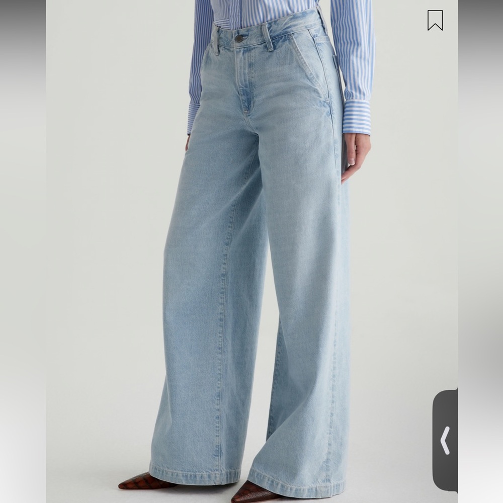 Ag Adriano Goldschmied Light Blue Wide-Leg High-Rise Jeans